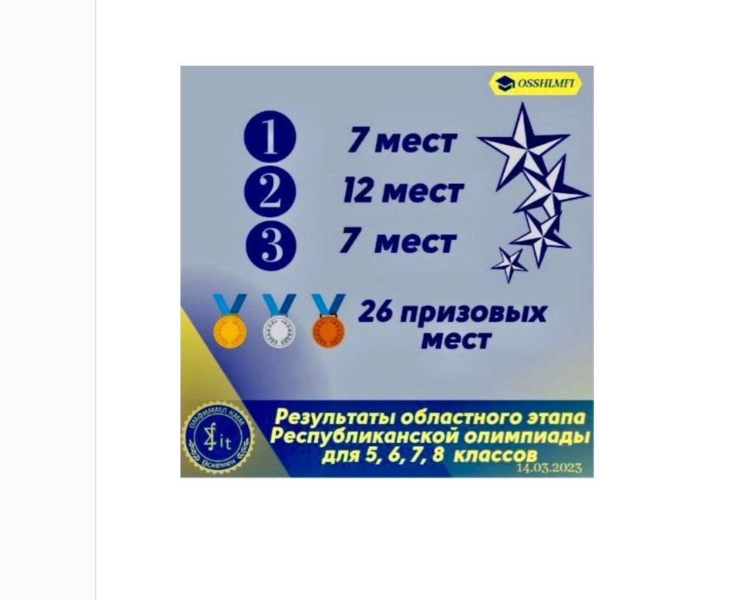 Результаты обласного этапа Республиканской олимпиады для 5, 6, 7, 8 классов