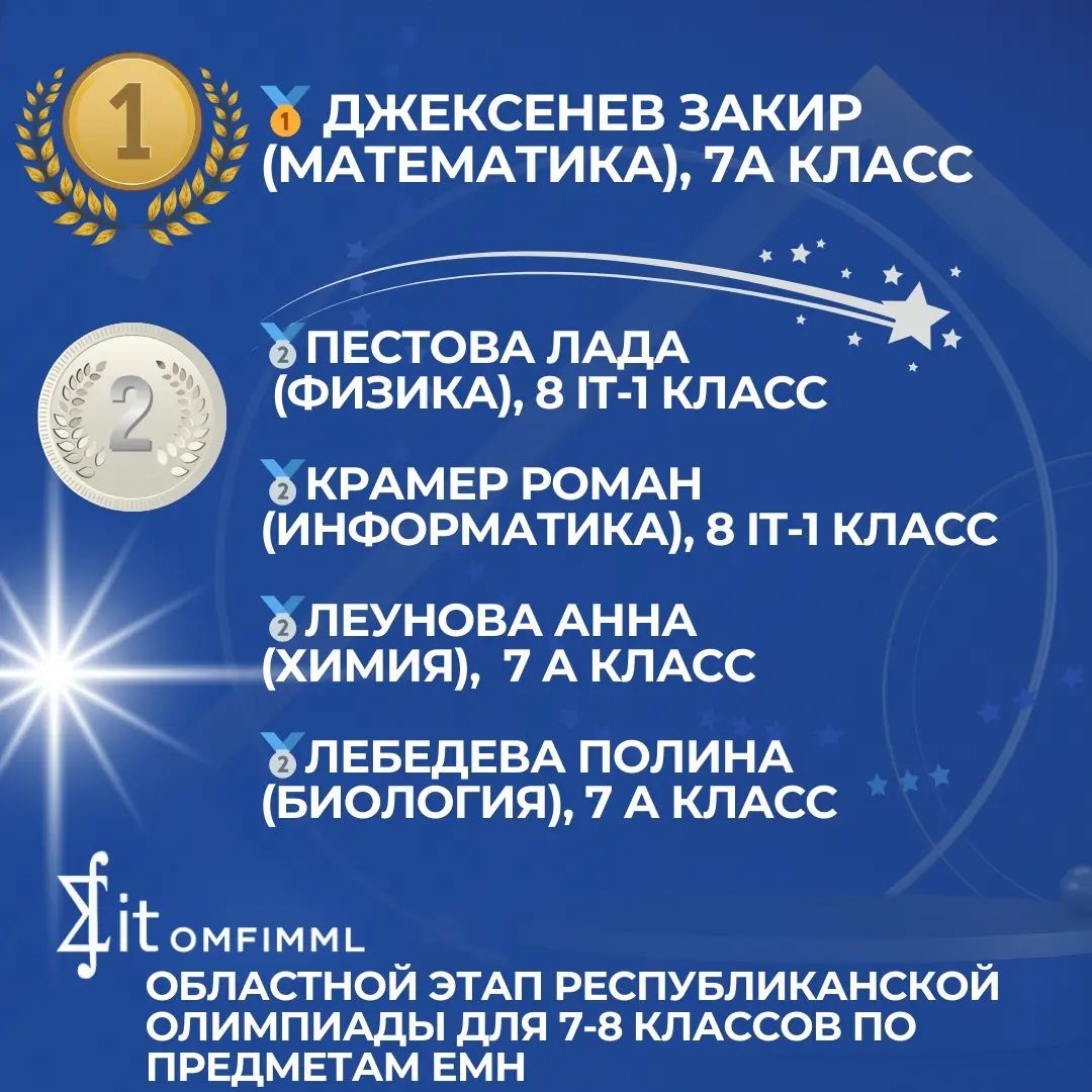 Областной этап республиканской олимпиады для 7-8 классов по предметам ЕМН
